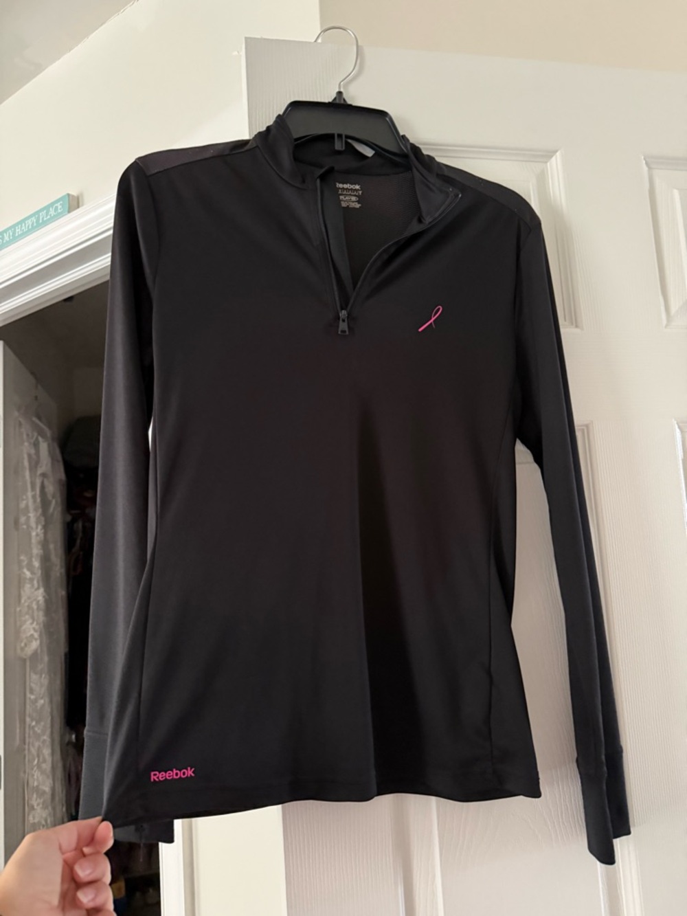 Black Reebok Pullover black breast cancer awareness